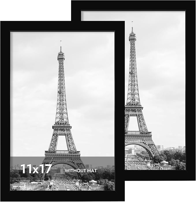 iRahmen 11x17 Picture Frame with Plexiglass - Wooden Poster Frame for Photo Wall Gallery Mounting (Pure Black, Set of 2)