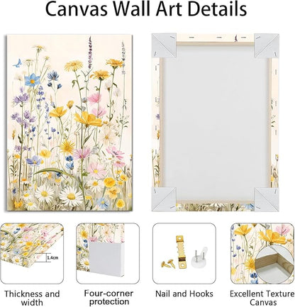 WENGTIAO 3Pcs Framed Colorful Wildflower Canvas Wall Art, Yellow Watercolors Flowers Wall Pictures Floral Canvas Prints Wall Decor Paintings for Living Room Girls Bedroom Ready to Hang 20"x28"x3