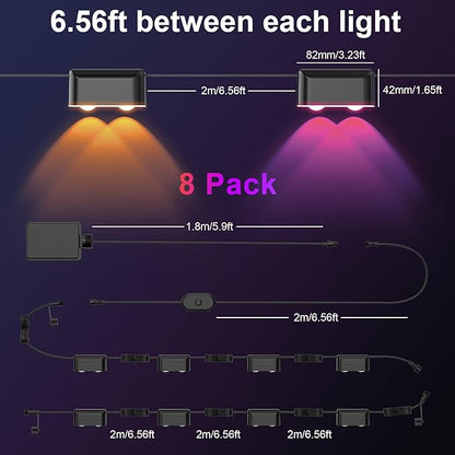 Outdoor Deck Lights, 8 Lights Smart Fence Lights Compatible with Alexa & Google Home, IP65 LED Patio Deck Lighting with Remote, Fence Lighting Music Sync for Patio Yard Garden(52.4ft)