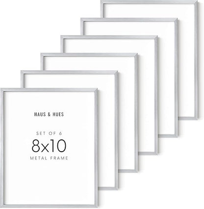 HAUS AND HUES 8x10 Silver Picture Frames - Set of 6 Aluminum Frames for Posters, Prints, and Artwork (8x10 in, Silver, Set of 6)
