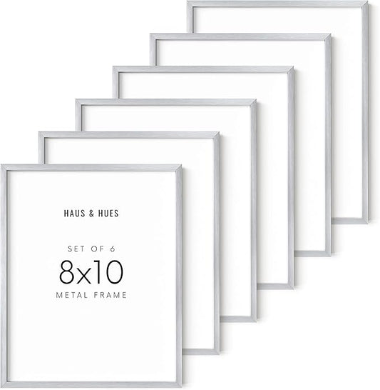 HAUS AND HUES 8x10 Silver Picture Frames - Set of 6 Aluminum Frames for Posters, Prints, and Artwork (8x10 in, Silver, Set of 6)