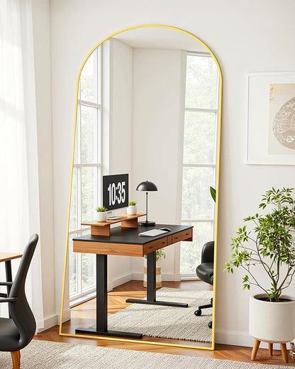 Suidia Full Length Mirror, 76"x34" Floor Standing Mirror Freestanding, Full Body Mirrors with Stand for Bedroom, Hanging Mounted for Living Room Cloakroom, Gold, Arched Style