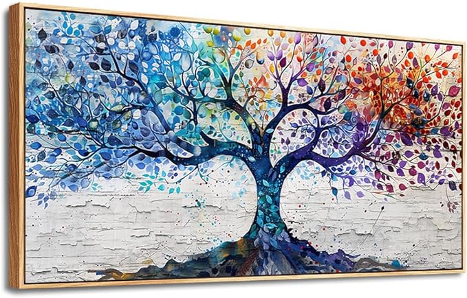 ERQINHUA Large Canvas Wall Decor Art For Bedroom Wall Art For Living Room Wood Framed Modern Restaurant Office Colorful Wall Painting Tree Abstract Pictures Canvas Prints Home Decorations 30x60 In