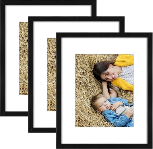 Golden State Art, 16x20 Picture Frame Set of 3 - Matted to 11x14 Photo - Engineered Wood Gallery Frame Set - Wall Mounting (Black,3 Pack)