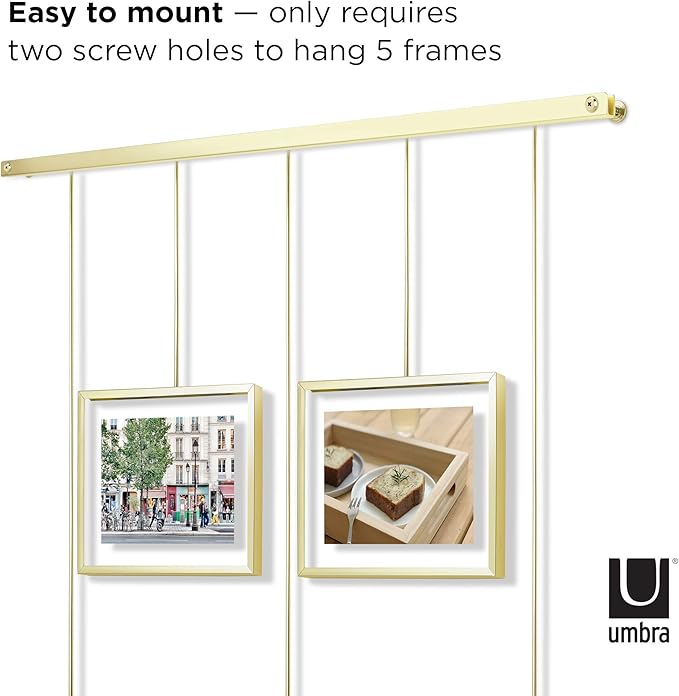 Umbra Exhibit Picture Frame Gallery Set, Adjustable Wall Collage Displays Five Photos (Two 4x6" and Three 5x7"), Set of 5, Gold