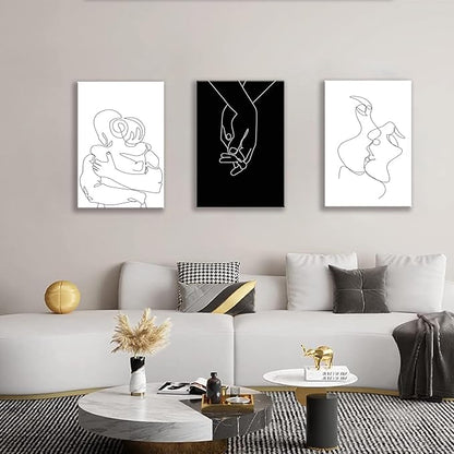 Couples Wall Decor Minimalist Line Wall Art Abstract Love Painting Black and White Line Drawing Art Hug Kiss Holding Poster Prints for Bedroom Bathroom Living Room Wall Decor