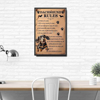 Metal Sign Tin Sign Vintage Wall Art Dachshund Rules Wall Art for Room 12×16 Inches with Metal Frame