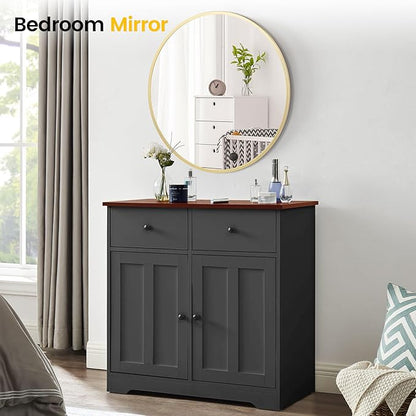 GarveeHome Round Mirror, 18 in Small Aluminum Alloy Circle Frame, High Definition Eco-Friendly Gold Round Bathroom Mirror for Over Sink, Wall Mirror for Entryway, Bathroom, Vanity