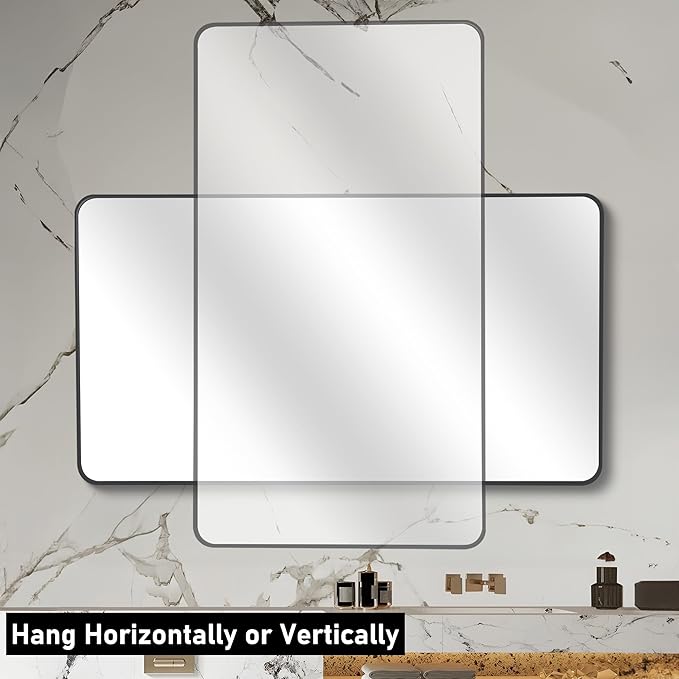 DESBING 36" x 48"Bathroom Mirror, Matte Black Wall Mirror with Metal Frame, Decorative Rectangular Vanity Mirror for Bedroom Bathroom Living Room Entryway (Horizontal/Vertical)