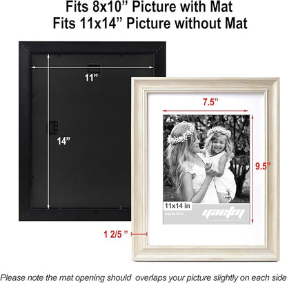 Yaetm 11x14 Picture Frame with Mat for 8x10 Set of 4, 1.4" Wide Molding & Rustic White Photo Frames 11 x 14 with Tempered Glass for Wall Gallery, Home and Office, Wall Mount (4 Pack, White)