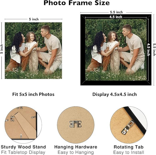 JCJMY 12 Packs 5x5 Picture Frames, Lightweight 5 by 5 Frames Bulk Set of 12 Collage Wall Decor Photo Frames Set for Wall and Tabletop, Black