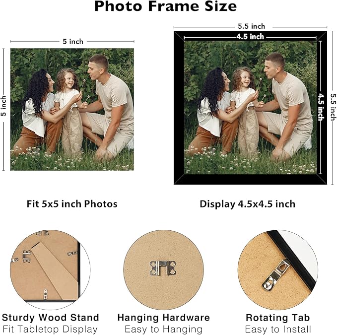 JCJMY 10 Packs 5x5 Picture Frames, Lightweight 5 by 5 Frames Bulk Set of 10 Collage Wall Decor Photo Frames Set for Wall and Tabletop, Black