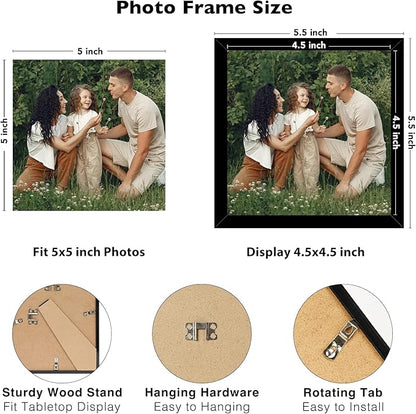 JCJMY 10 Packs 5x5 Picture Frames, Lightweight 5 by 5 Frames Bulk Set of 10 Collage Wall Decor Photo Frames Set for Wall and Tabletop, Black