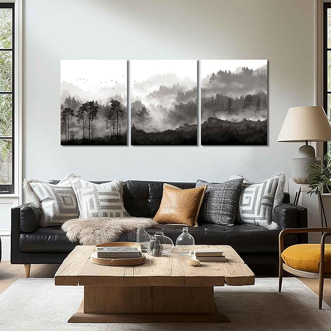 YJYart Bathroom Art Wall Decor Misty Forest Pictures Home Wall Decor for Bedroom Kitchen Office Modern Artwork 12"x 16" x 3 Piece