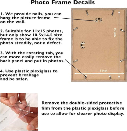 JCJMY 11x15 Rustic Brown Picture Frame Set of 6, Horizontal and Vertical Formats for Wall Hanging, 11 x 15 Wall Gallery Poster Photo Frames with Shatter Resistant Plexiglass, 6 Pack, Rustic Brown