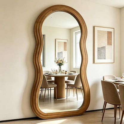 Wavy Full Length Mirror, 71"x33.5" Oversized Aesthetic Floor Mirrors with Triple Layer Solid Wood Frame, Premium Organic Full Body Mirror for Living Room Entryway Cloakroom, Leaning/Hanging