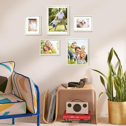 11x14 Picture Frames Distressed White, Rustic Farmhouse Photo Frames Multi Photo Frames Collage for Wall or Tabletop Display with Mat 8x10, Set of 6