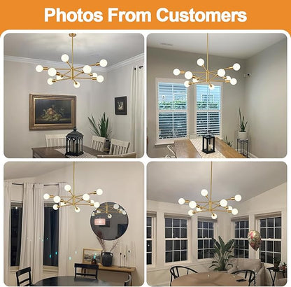 10.9"-52.3" Height Adjustable Sputnik Chandeliers Dining Room Light Fixture (10-Light, 32-Inch), Modern Brushed Gold Chandelier, Mid Century Modern Chandeliers for Bedroom Kitchen (Bulbs Not Included)