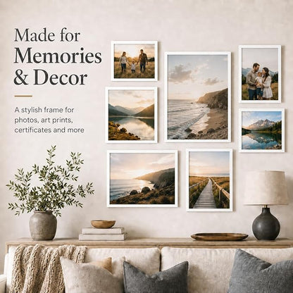JCJMY 7x9 Picture Frame Set of 6 White for Wall Hanging or Tabletop- Wall Mounting Horizontally or Vertically, 7 x 9 Wall Gallery Poster Photo Frames for 7 by 9 Photo,6 Pack, White