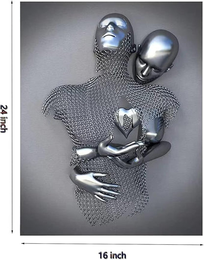3D Wall Art Decor Artwork Figure Statue Modern Art Canvas Painting,Large Wall Art for Bathroom Bedroom Decoration (Hold Gray Heart)