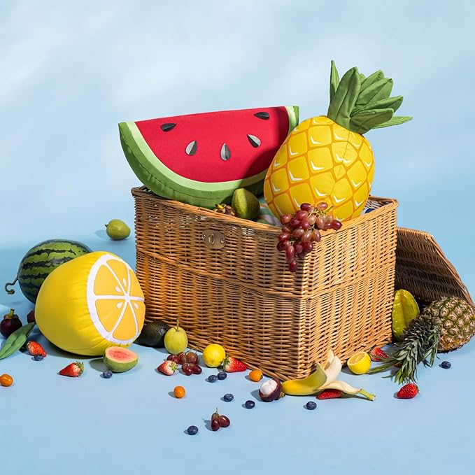 Phantoscope Fruit Outdoor Shaped Pillow Series Pineapple Shaped Waterproof Outdoor Throw Pillow with Leather Trim, Home Decor Cushion for Patio, Pool, Yellow and Green, 11.5 x 9.5 inches