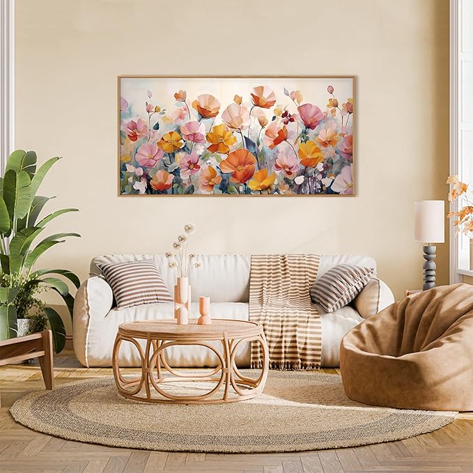 DRACIT Nature Pink Floral Framed Canvas Wall Art Set,Boho Colorful Wildflowers Botanical Wall Decor, Modern Aesthetic Bohemian Flowers Art Print for Living Room,Bedroom-20 x40