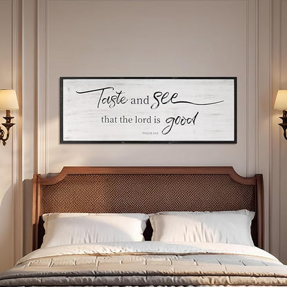 Taste And See That The Lord Is Good Bible Verses Framed Wall Sign For Family Living Room Kitchen Farmhouse Dining Room Vintage Boho Wall Art Decoration For Living Room Bedroom, 40 X 15 Inch, Black