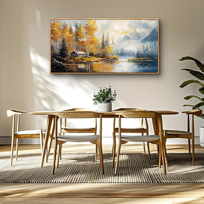 ZUITINGHUA Canvas Wall Art For Living Room Large Wall Decor For Office Bedroom Decorations Lake Scenery Painting Autumn Landscape Wall Pictures Artwork Ready to Hang Home Decor Wood Framed 24x48 In