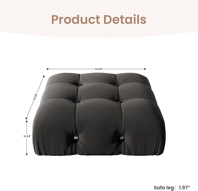 Modular Sectional Couches for Living Room, Modern Luxury Velvet Bubble Couch with Reversible Chaise Ottoman, Deep Seat Cloud Sectional Sofa (Ottoman, Black)