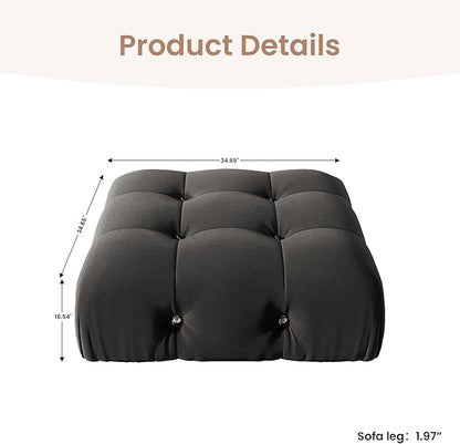 Modular Sectional Couches for Living Room, Modern Luxury Velvet Bubble Couch with Reversible Chaise Ottoman, Deep Seat Cloud Sectional Sofa (Ottoman, Black)