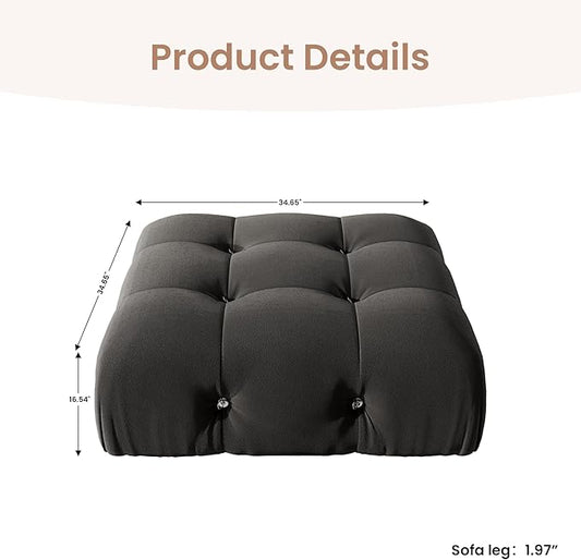 Modular Sectional Couches for Living Room, Modern Luxury Velvet Bubble Couch with Reversible Chaise Ottoman, Deep Seat Cloud Sectional Sofa (Ottoman, Black)