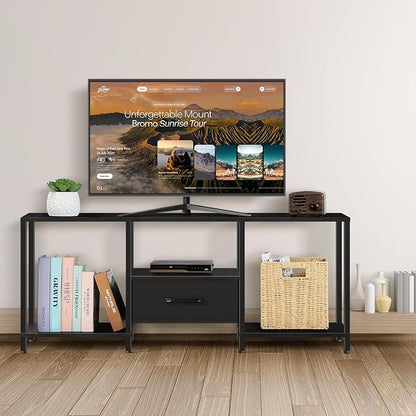 LIANTRAL Black Bedroom TV Stand with Storage Cabinet up to 50 inch TV, Small TV Console Table with Power Outlets 45 inch Media Entertainment Center for Living Room Bedroom (Black)