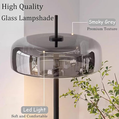 MIXL-Smoky Grey Floor Lamp with Glass Shade,Dimmable Floor Reading Lamp,Mid Century Modern Standing Lamp for Bedroom Living Room and Office