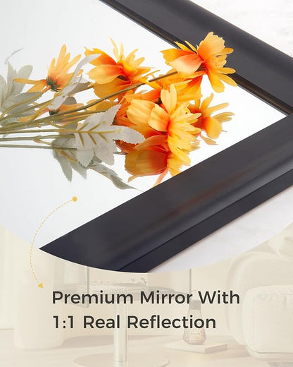 Black Wood Mirror for Bathroom,Rectangle Rustic 30 x 40 inch Vanity Mirror for Wall,Wooden Wall-Mounted Hanging Mirror for Entryway,Bedroom or Living Room