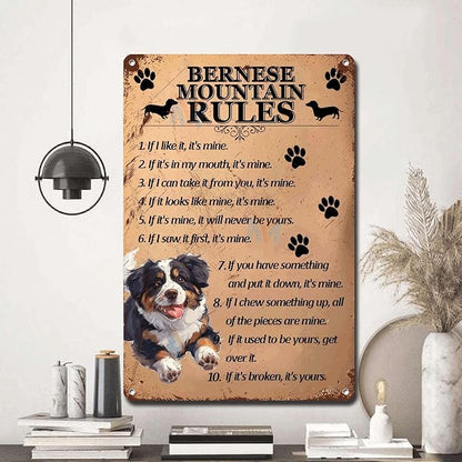 Metal Sign Tin Sign Vintage Wall Art Bernese Mountain Rules Outhouse Wall Decor for Restaurant 12×16 Inches
