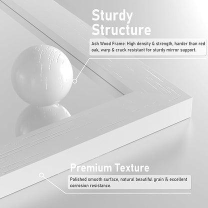Farmhouse Mirror for Bathroom, White Rustic Vanity Mirror Wood Framed Decrative Mirrors, Barn Door Style Decor Entryway Bedroom 22x30INCH Horizontal