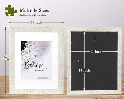 Wide Molding Rustic 11x14 Picture Frames, Made of HD Glass Display Picture 8x10 with Mat, Beige Photo Frame for Wall Mounting, 2 Sets