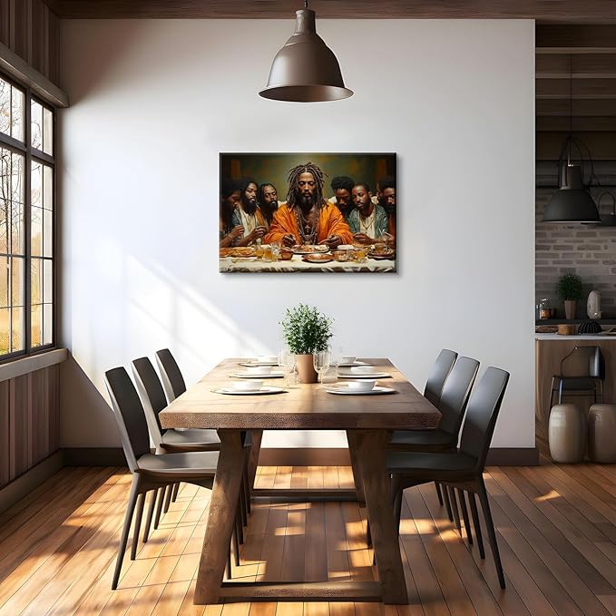 Modern Black Jesus Canvas Wall Art African American The Last Supper Painting Picture Wall Decor Black Man Christian Poster Print Artwork for Kitchen Dining Living Room Bedroom Home Decor12x16in canvas
