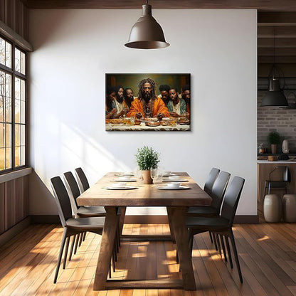 Modern Black Jesus Canvas Wall Art African American The Last Supper Painting Picture Wall Decor Black Man Christian Poster Print Artwork for Kitchen Dining Living Room Bedroom Home Decor12x16in canvas