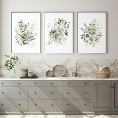 Watercolor Botanical Wall Art Set of 3 Boho Floral Canvas Wall Decor Prints Sage Green Wildflower Wall Art Modern Flower Pictures Botanical Painting for Bedroom Bathroom 16x24 Inch Unframed