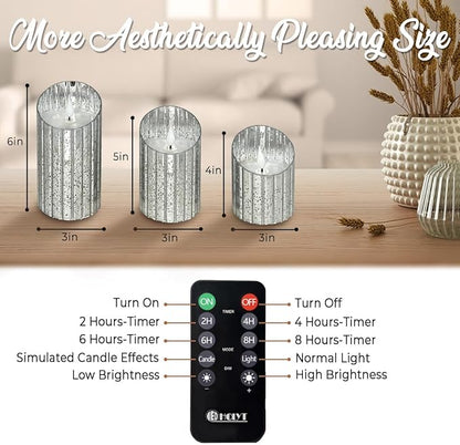 LEDHOLYT Rechargeable Flameless Candle, Flickering LED Pillar Glass Fake Candle with Remote and Timer, Built-in Battery Real Wax Electronic Candle for Room Decoration, Set of 3