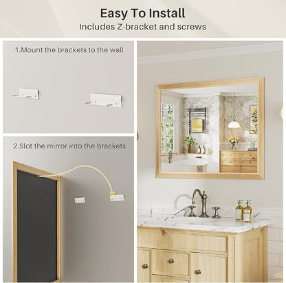 40x30 Inch Bathroom Mirror for Wall, Anti-Rust Oak Wood Grain Metal Framed Bathroom Mirrors for Over Sink,Rectangler Mirrors for Bathroom Vanity, Farmhouse, Bedroom, Living Room, Entryway Decor