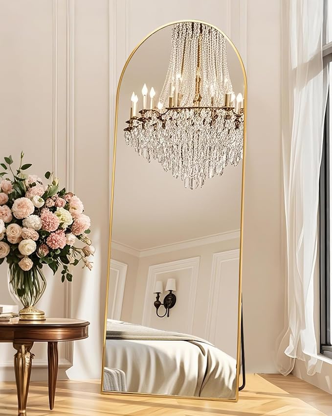 Simple Deluxe Arched Full Length Mirror, 58"×19" Large Floor Mirrors, for Wall Door Bedroom Bathroom Living Room (Gold)