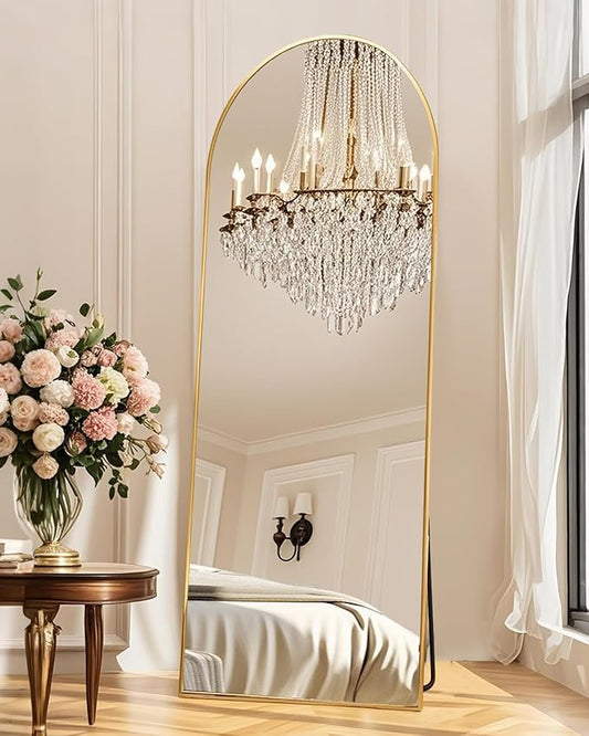 Simple Deluxe Arched Full Length Mirror, 58"×19" Large Floor Mirrors, for Wall Door Bedroom Bathroom Living Room (Gold)