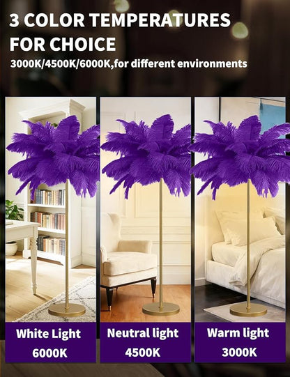 Feather Floor Lamp,Fluffy Ostrich Feather Floor Lamp for Bedroom,3 Color Temperatures Led Corner Modern Floor Lamps for Living Room Christmas Home Decor House Warming Gifts,63″ Height (Deep Purple)