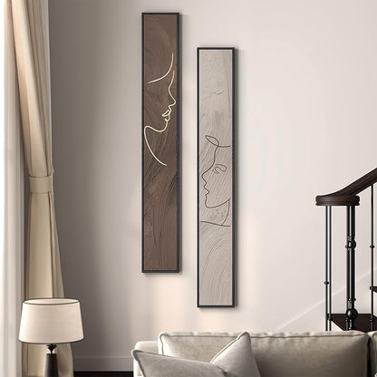 Long Narrow Framed Neutral Abstract Vertical Wall Art Set, 2 Piece Modern Canvas Prints Paintings Artwork for Walls, Beige and Brown Minimalist Pictures for Hallway Entryway Living Room Bedroom Decor