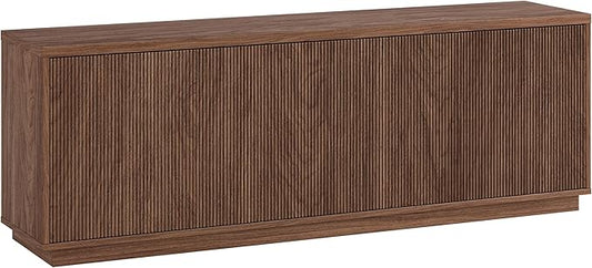 Henn&Hart Fluted TV Stand for TVs up to 75" with 2 Concealed Ribbed Storage Cabinets and Adjustable Shelves for Living Room, Family Room, or Office, Medium Walnut