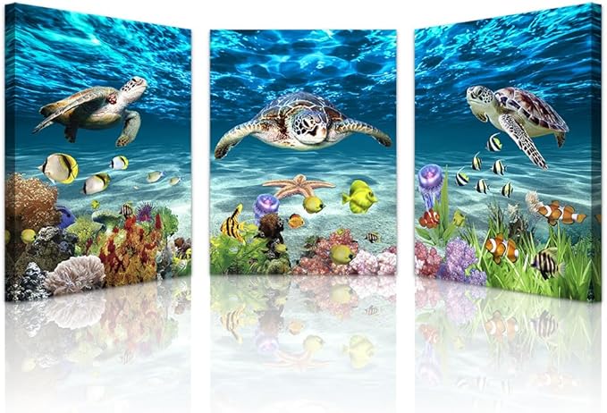 Lapremoly Family Wall Decor for Living Room Canvas Wall Art for Bedroom Bathroom Wall Decoration Ocean Sea Turtle Scenery Paintings Modern Pictures Artwork office Ready to Hang Home Decor 3 Pieces