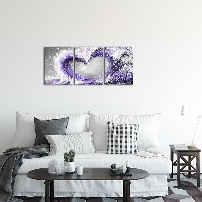 HOMEOART Bedroom Wall Art Ocean Wave Painting Love Sign Wall Decor Framed Artwork Bathroom Bedroom Living Room Decor (Purple)