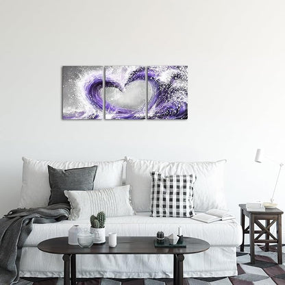 HOMEOART Bedroom Wall Art Ocean Wave Painting Love Sign Wall Decor Framed Artwork Bathroom Bedroom Living Room Decor (Purple)